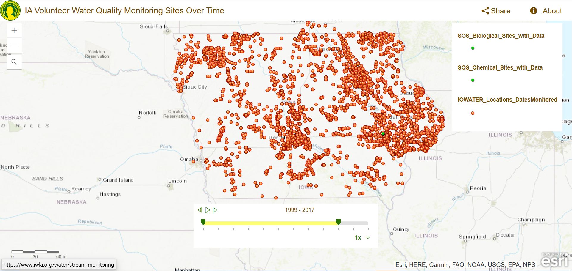 Monitoring sites in Iowa