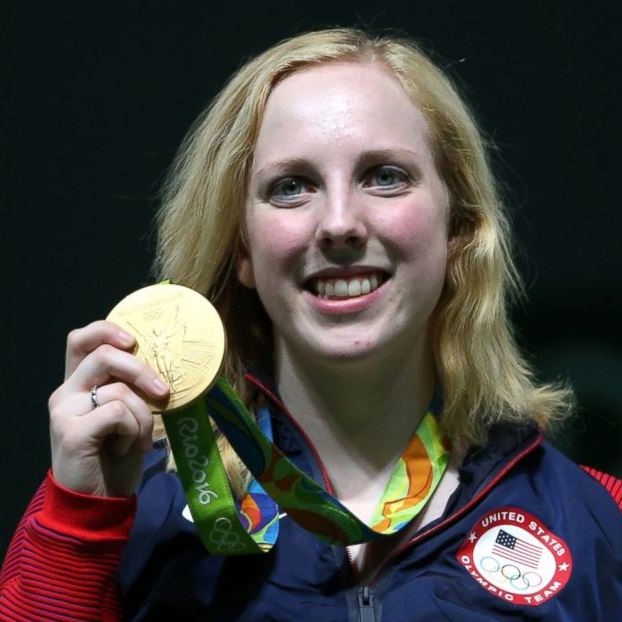 Ginny Thrasher with Olympic gold medal