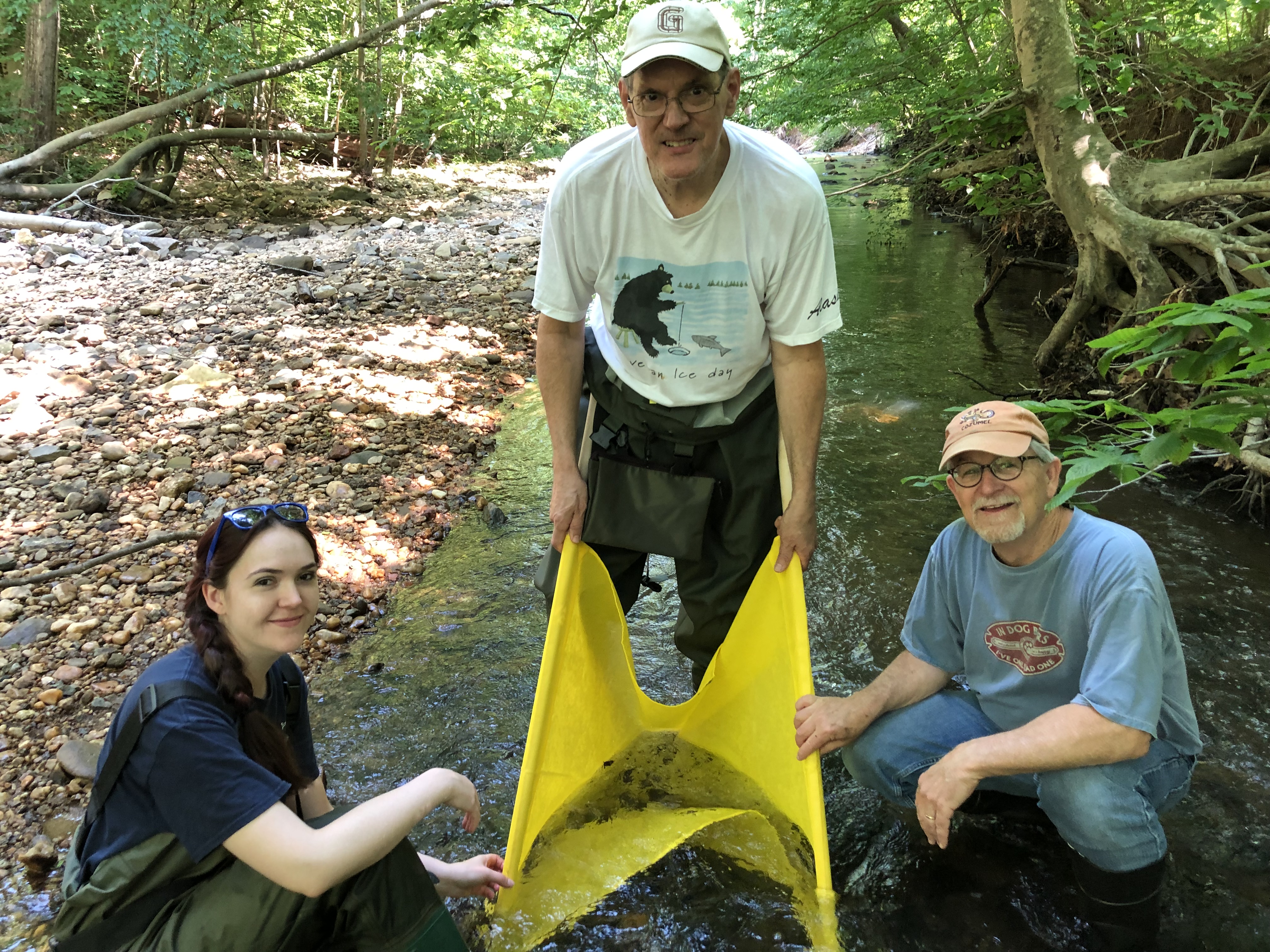 Adults collecting aquatic macroinvertebrates