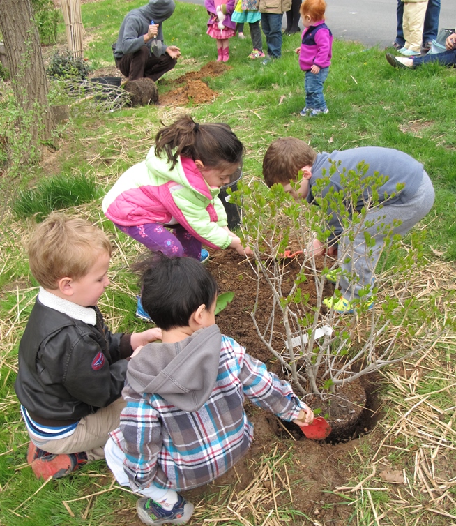 youth invovled in planting trees for Earth Day 2015