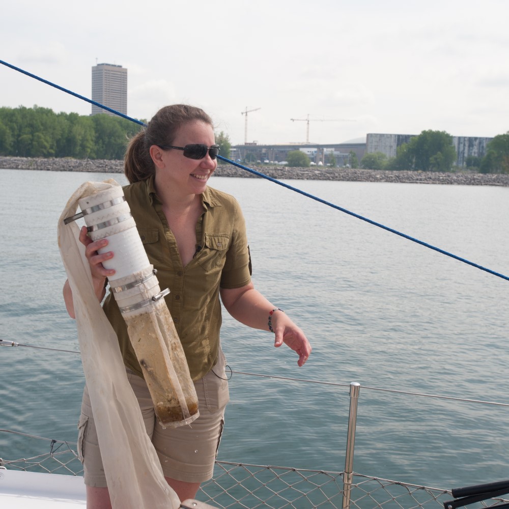 Author monitoring water for microplastics - credit Sherri A. Mason