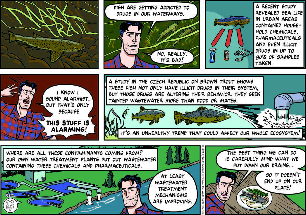 Mark Trail explains pharmaceuticals in waterways - credit King Features