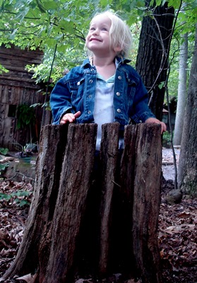 Girl Playing in Tree Stump_Krisna Becker